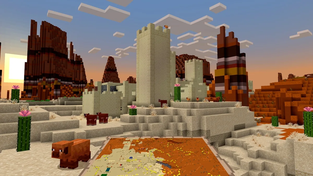 A map held overlooking a desert landscape