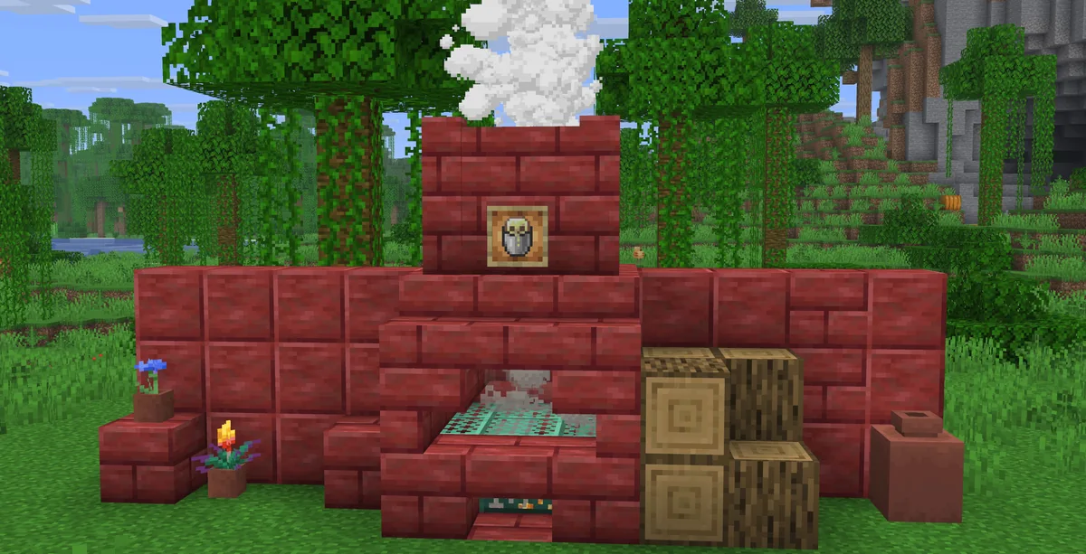 A chimney built with polished cinnabar and cinnabar bricks