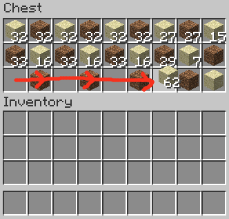 Mouse Tweaks matching-item drag illustrated with sand and dirt stacks in a chest