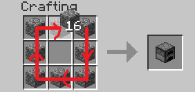Mouse Tweaks right-drag crafting example with cobblestone arranged around the crafting grid