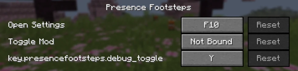 Historical Minecraft 26.1.2 report with an untranslated Presence Footsteps debug control label