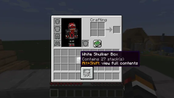Author screenshot of compact shulker preview grouping repeated blocks into one displayed count