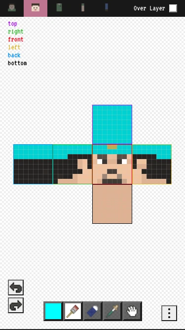 Minecraft Skin Editor 2D head texture with Over Layer unchecked