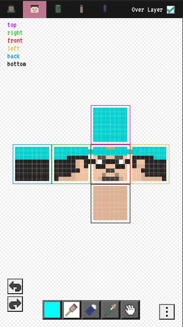 The same head in outer-layer editing mode with glasses over the face