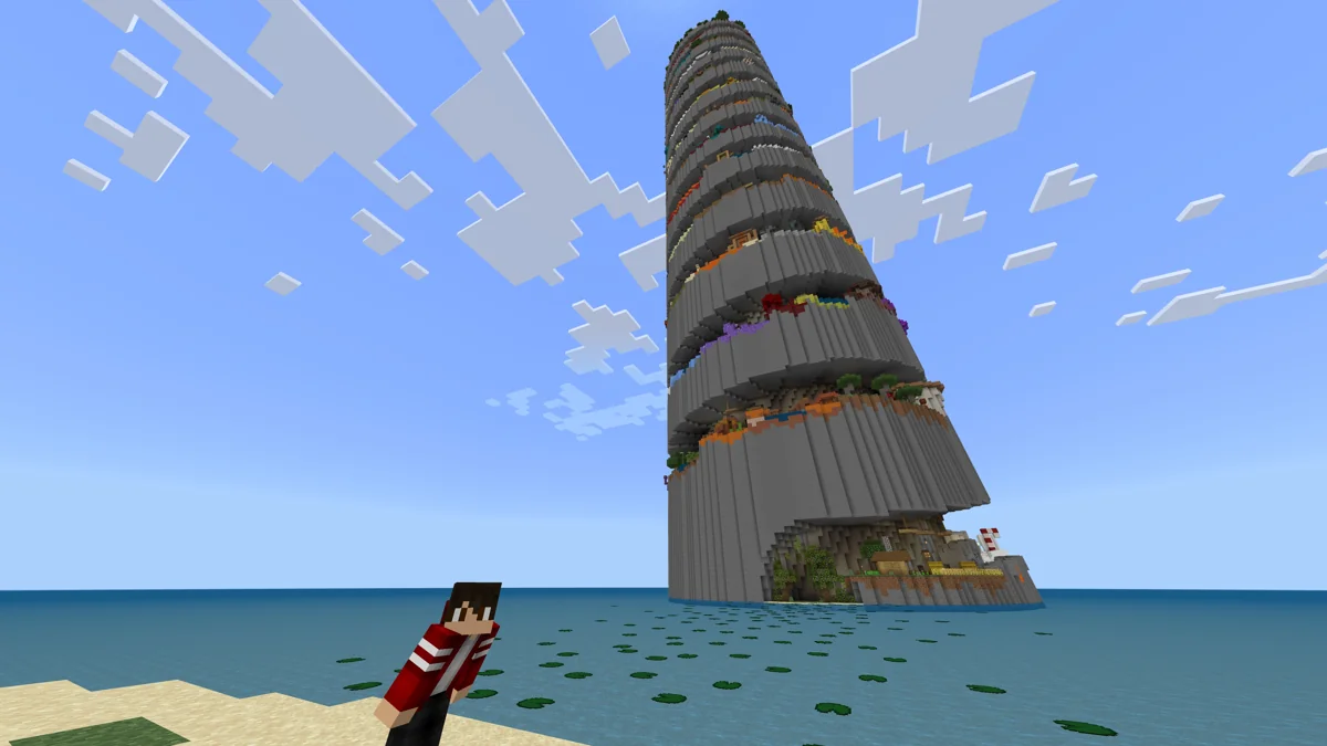 Parkour Spiral 3 creator gallery: The tower from near sea level: the climb wraps around its exterior.