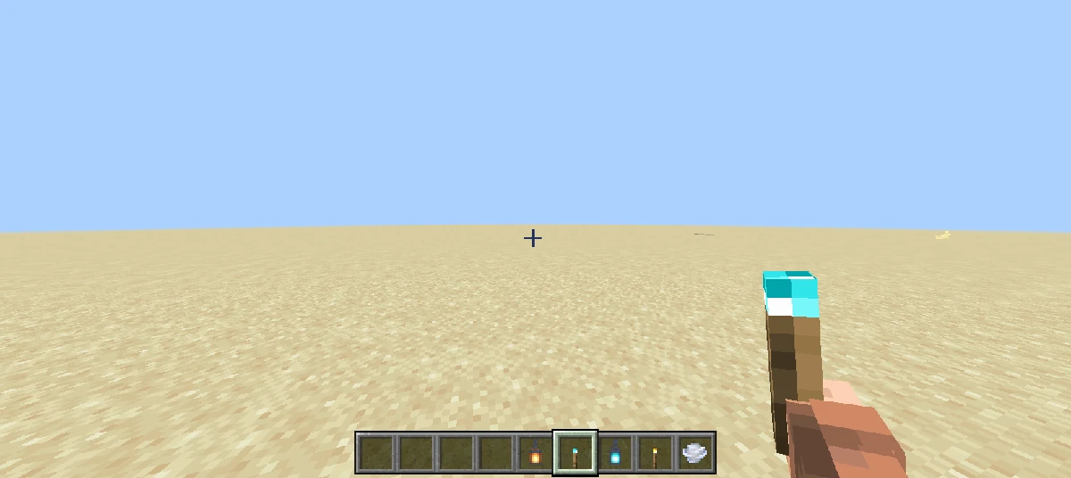 Soul torch held in first person on a flat Bedrock world