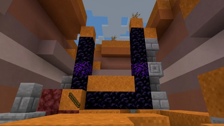 Mojang example of a damaged obsidian portal frame embedded in terrain